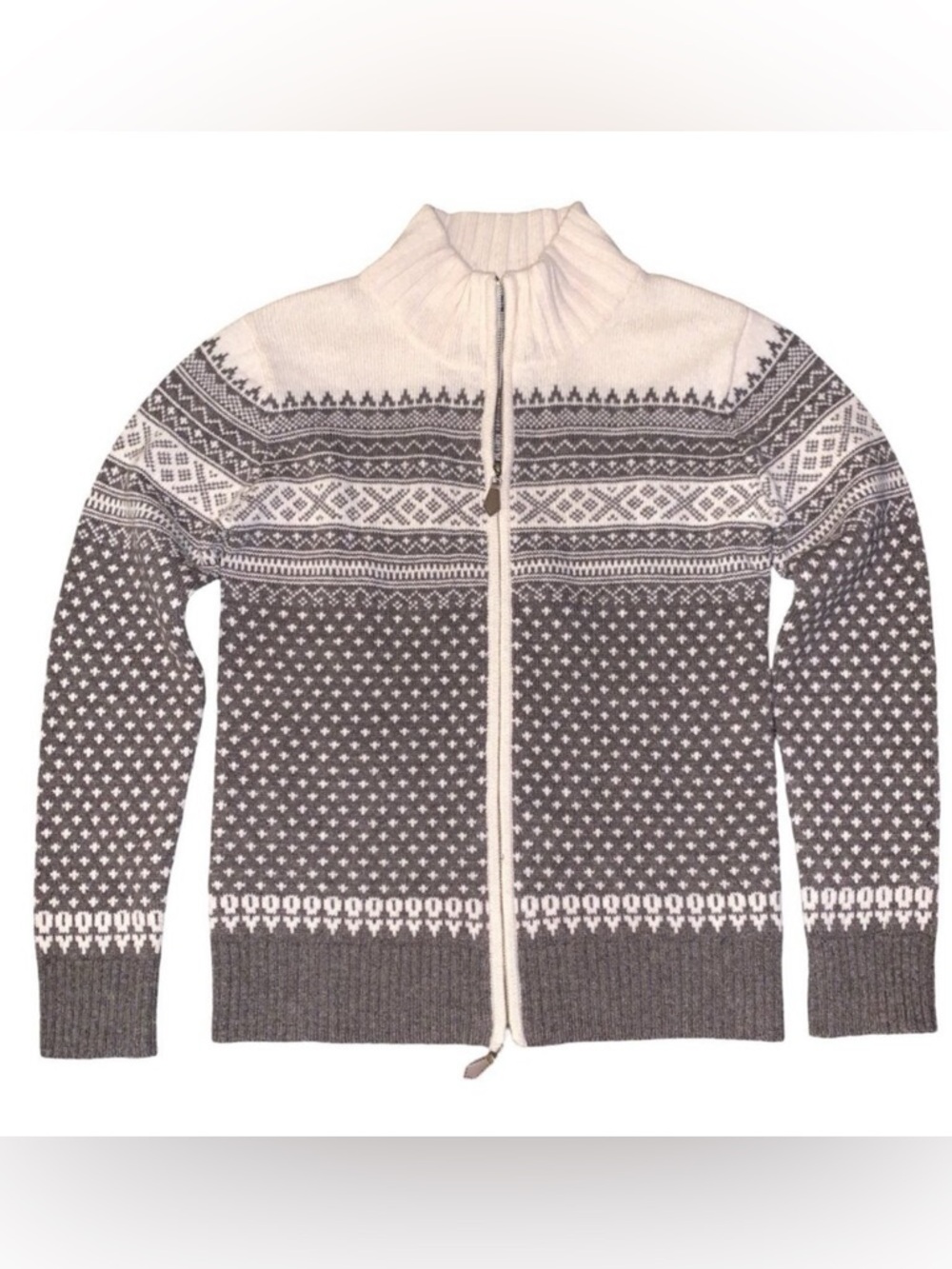 Woolovers Men's 100% Wool Nordic Fair Isle Full Zip Cardigan Sweater Ski brown S